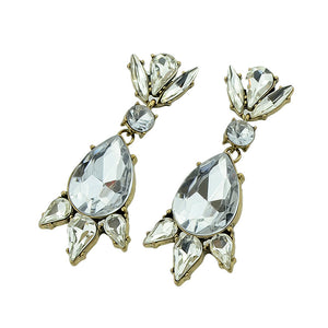 Elegant crystal rhinestones vintage gold tone earrings. Large and dramatic.